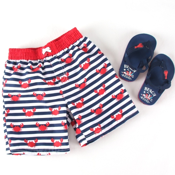 Healthtex Other - Boys 24 mo Blue Striped Red Crab Swim Set